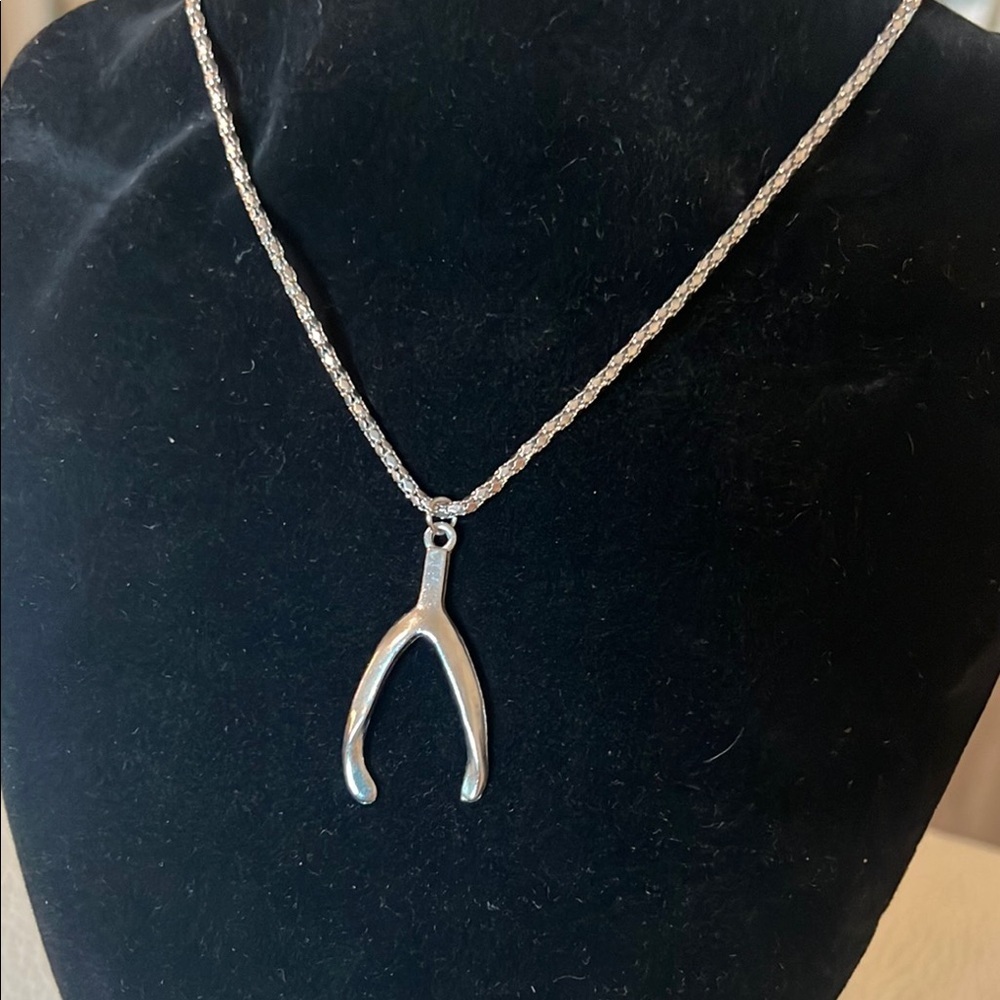 Silver Wishbone Pendant Necklace